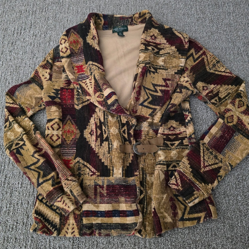 Ralph Lauren PS Southwestern Tapestry Jacket Buckle Aztec Boho Western Petite